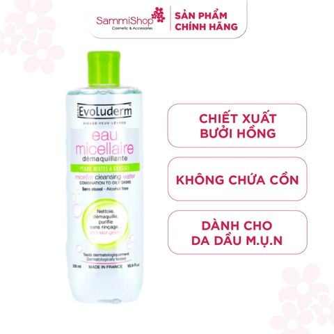 Evoluderm Nước tẩy trang Micellar Cleansing Water Combination To Oily Skins 500ml
