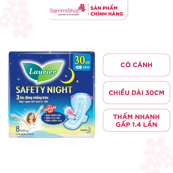 Laurier Safety Night Đêm Siêu An Toàn 30cm Cánh 8M