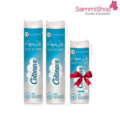 Cotoneve Combo 2 Bông tẩy trang may viền dập nổi AQUA LIFE  CT002 + BTT CT001 (70m)