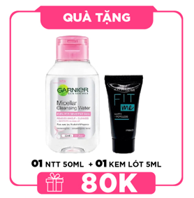 [ HÀNG TẶNG KHÔNG BÁN ] QT Garnier Nước tẩy trang Micellar Cleansing Water Even For Sensitive Skin 50ml + QT Maybelline Kem lót Fit Me Matte + Poreless Primer 5ml