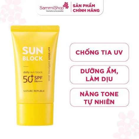 [date 3/25 - 4/25 ] Nature Republic Kem chống nắng California Aloe Daily Sun Block SPF50+PA++++ 57mlNature Republic Kem chống nắng California Aloe Daily Sun Block SPF50+PA++++ 57ml