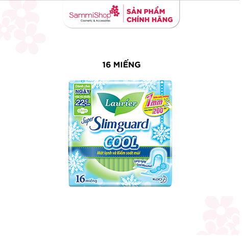 Laurier Super Slimguard Siêu Mỏng Mát lạnh & Kiểm Soát Mùi 22.5cm Cánh 16M