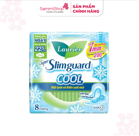 Laurier Super Slimguard Siêu Mỏng Mát lạnh & Kiểm Soát Mùi 22.5cm Cánh 8M