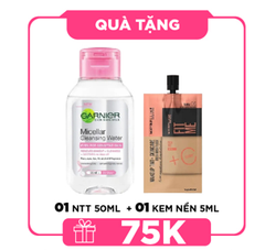 [ HÀNG TẶNG KHÔNG BÁN ] QT Garnier Nước tẩy trang Micellar Cleansing Water Even For Sensitive Skin 50ml + QT Maybelline Kem nền fit me fresh tint spf50 #03 as 5ml