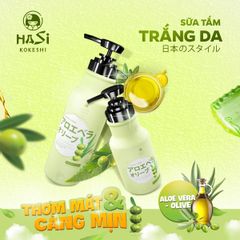 Sữa tắm Hasi Kokeshi dưỡng ẩm và trắng da - nha đam & olive