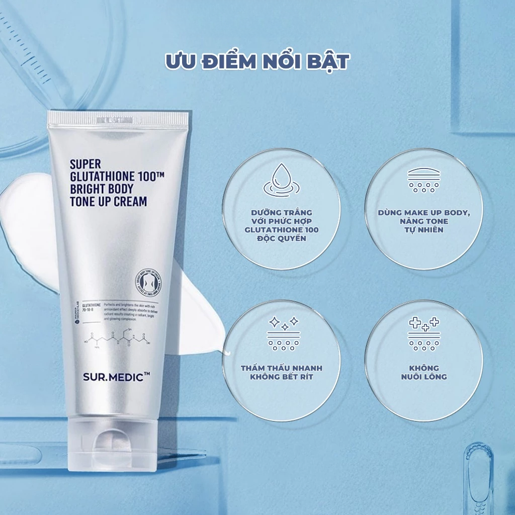 Sur.Medic+ Kem dưỡng thể Super Glutathione 100Tm Bright Body Tone Up Cream  150mlSur.Medic+ Kem dưỡng thể Super Glutathione 100Tm Bright Body Tone Up C  – SammiShop