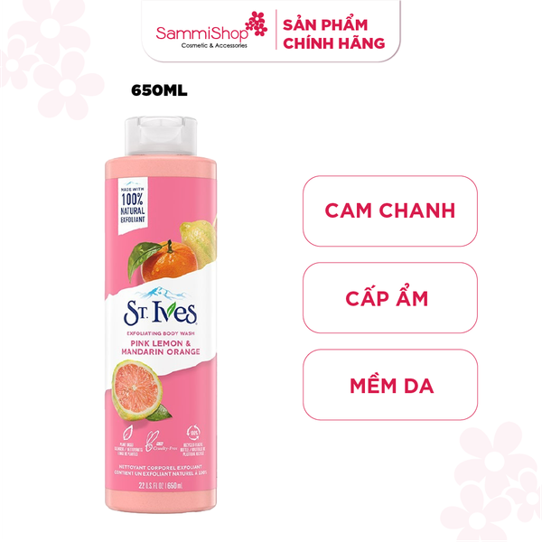 Sữa tắm ST.IVES PINK LEMON & MANDARIN ORANGE cam chanh 650ml