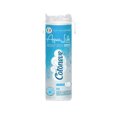 COTONEVE Combo Bông tẩy trang may viền dập nổi AQUA LIFE CT003 (50 miếng) + Khăn ướt Ikami