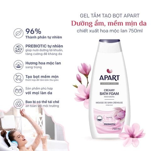 Apart Combo 2 Gel tắm Creamy Bath Foam Moisturizing #Magnolia 750ml + Ipek Bông tẩy trang 80 miếng