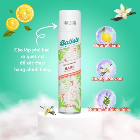 Batiste Dầu gội khô Dry Shampoo Bare Barely scented 200ml