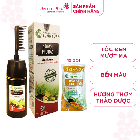 Combo ByNature Dầu gội Black Hair 200ml + Gói dầu xả dược liệu ByNature 5g