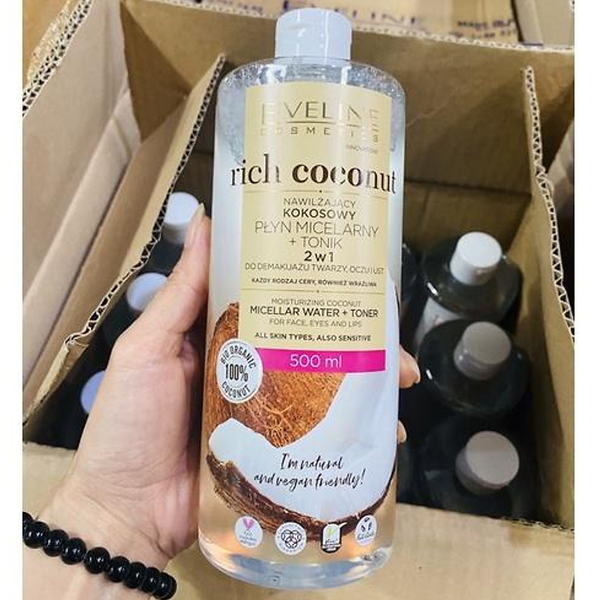 Eveline Nước tẩy trang Rich Coconut Moisturizing Coconut Micellar Water Toner 500ml