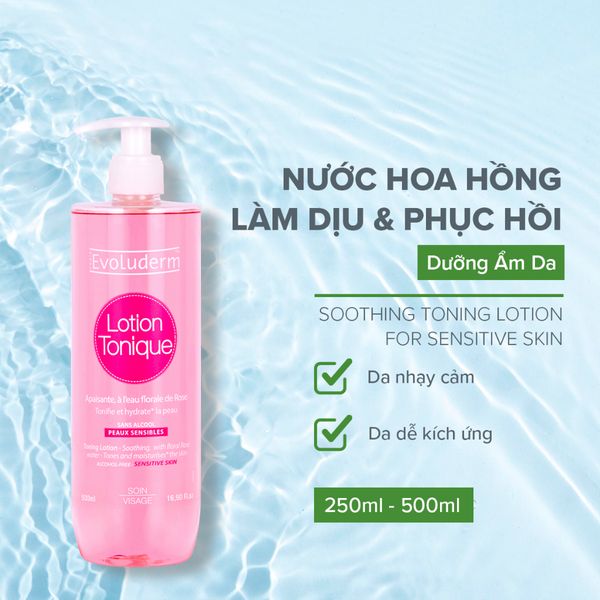 Evoluderm Nước hoa hồng Lotion Tonique Apaisante Peaux Sensibles 500ml