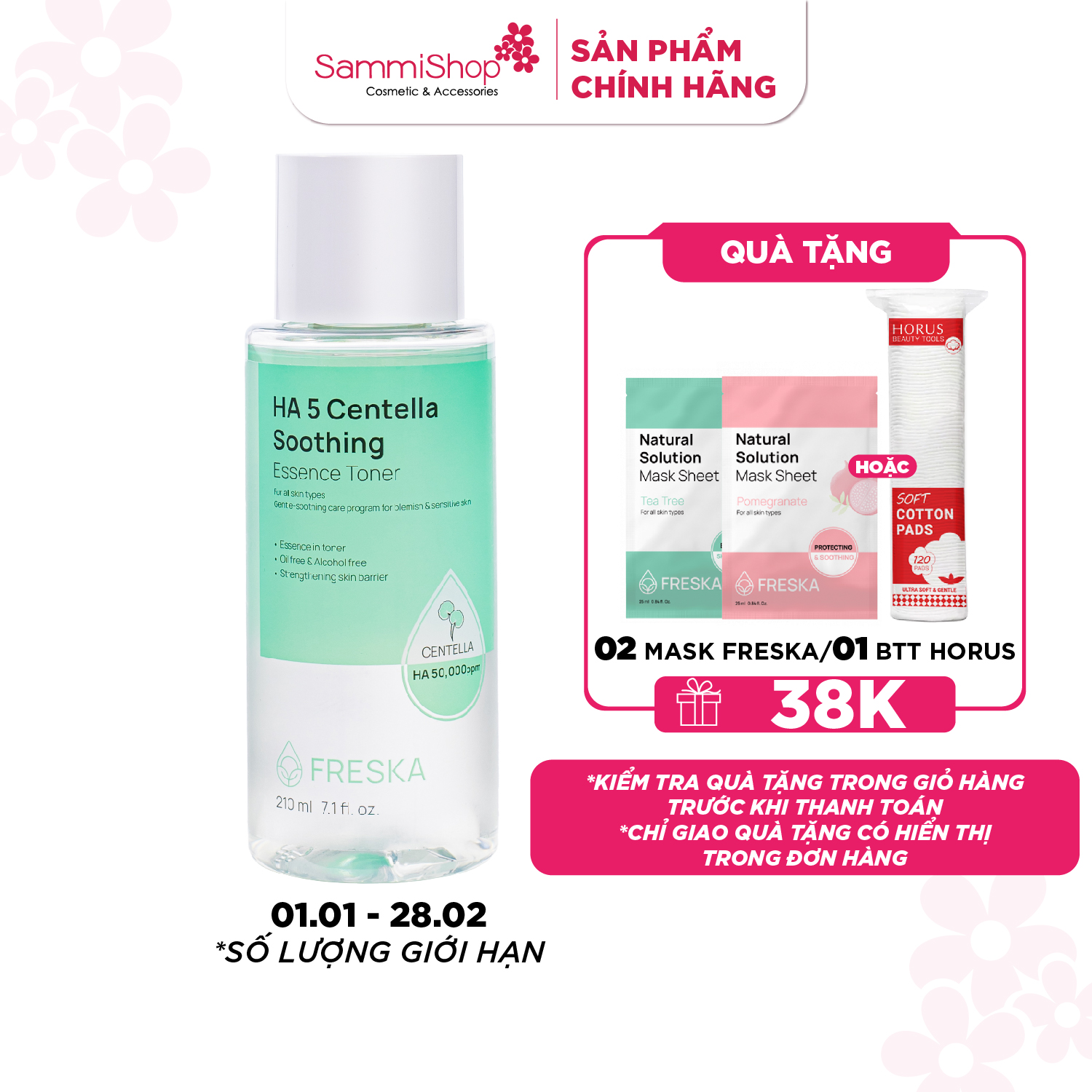 Freska Nước hoa hồng HA 5 Centella Soothing Essence Toner 210ml