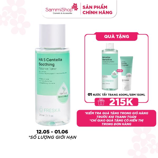 02.06 - 30.06 Freska Nước hoa hồng HA 5 Centella Soothing Essence Toner 210ml