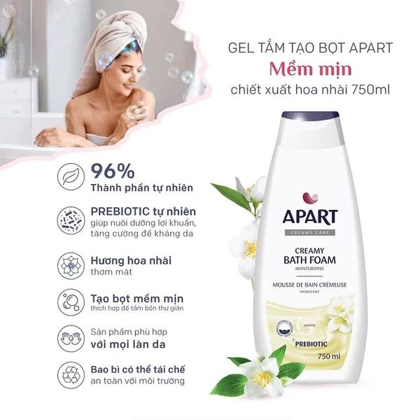 Apart Combo 2 Gel tắm Creamy Bath Foam Moisturizing #Jasmine 750ml + Ipek Bông tẩy trang 80 miếng