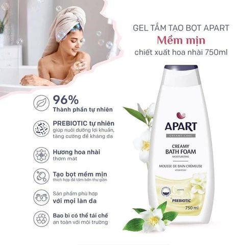 Apart Combo 2 Gel tắm Creamy Bath Foam Moisturizing #Jasmine 750ml + Ipek Bông tẩy trang 80 miếng