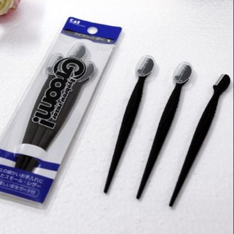 Kai Set 3 dao cạo lông mày cán dài màu đen