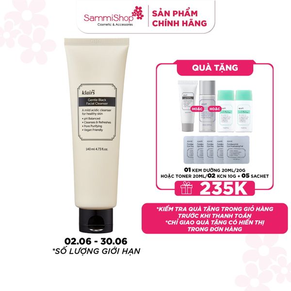 Dear, Klairs Sữa rửa mặt Gentle Black Facial Cleanser 140mL