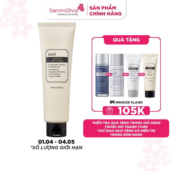 Dear, Klairs Sữa rửa mặt Gentle Black Facial Cleanser 140mL