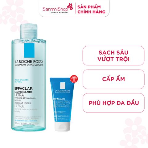 La Roche-Posay Nước Tẩy Trang Da Dầu Micellar Water Ultra Oily Skin 400ml+Gel rửa mặt 50ml