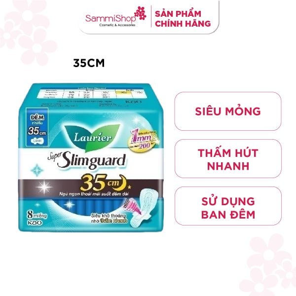 Laurier Super Slimguard Đêm Siêu Mỏng 35cm Cánh 8M