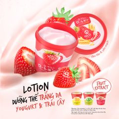 Lotion dưỡng thể trắng da Hasi yogurt & trái cây (chiết xuất dâu tây, yến mạch) uv30 180g