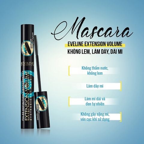 Eveline Chuốt mi Extension Volume Waterproof Mascara 10ml