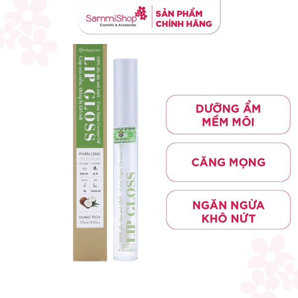 Son bóng dưỡng môi Lip Gloss Dầu dừa Milaganics 5ml