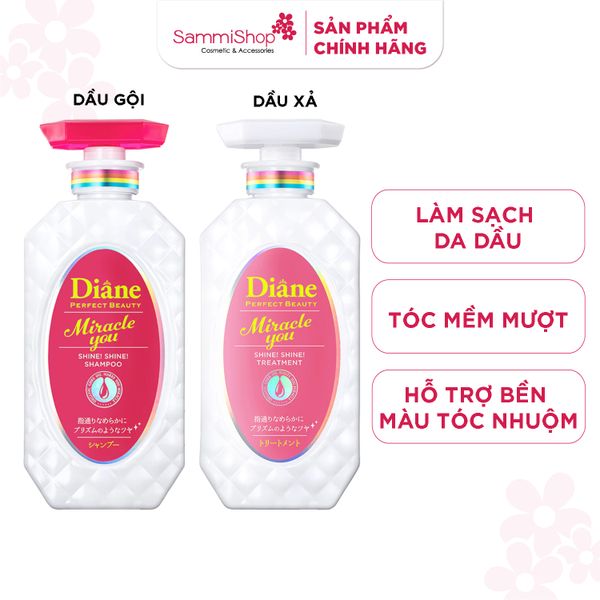 Bộ sản phẩm Moist Diane dầu gội - dầu xả Miracle You Shine Shine bền màu cho tóc nhuộm 450ml