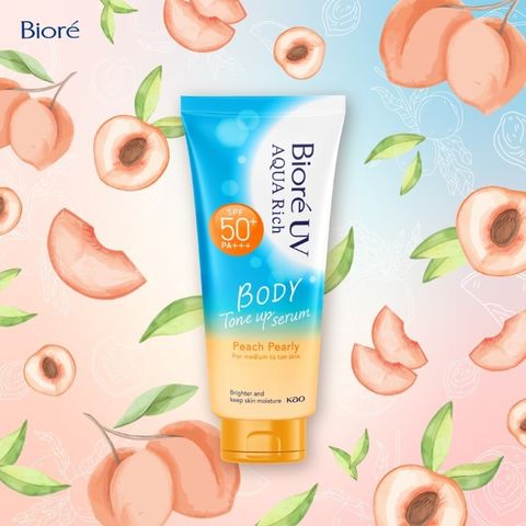 Biore Serum Chống nắng dưỡng thể UV Aqua Rich Body Tone Up Peach Pearly SPF50+ PA+++ 130ml