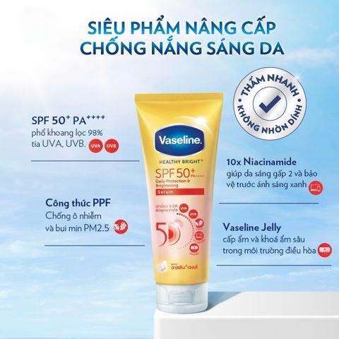 Sữa dưỡng thể trắng da Vaseline Healthy White Sun+ Pollution Protect SPF50 PA++++ 50X