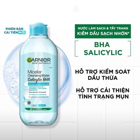Garnier Nước tẩy trang Micellar Cleansing Water Salicylic BHA 400ml