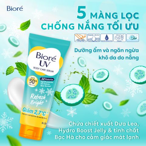 Biore Serum Chống nắng dưỡng thể UV Body Care Serum Refresh Bright SPF50+ PA+++ 230ml