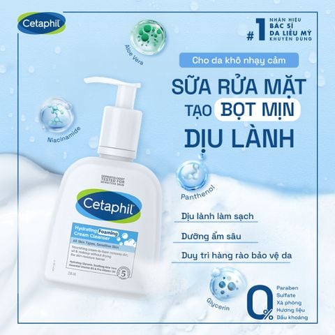 Cetaphil Sữa Rửa Rặt Tạo Bọt Hydrating Foaming Cream Cleanser 236ml