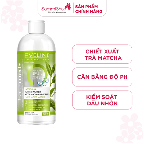 Eveline Nước hoa hồng Facemed+ Mattifying Toning Water With Magma Minerals Matcha Tea 400ml