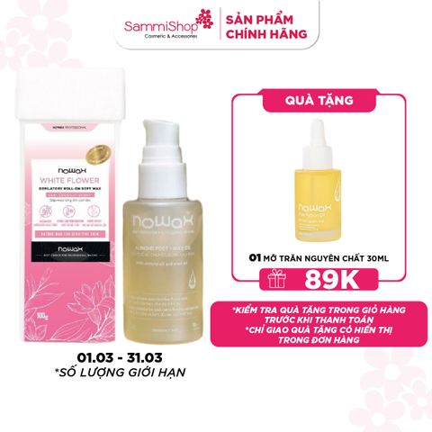 [01.03-31.03] COMBO Nowax Sáp wax ấm con lăn White Flower 100g + Nowax Dầu dưỡng sau wax 50ml