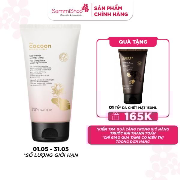 [01.05 - 31.05] Cocoon Sữa rửa mặt Sen Hậu Giang Lotus Soothing Cleanser 140ml