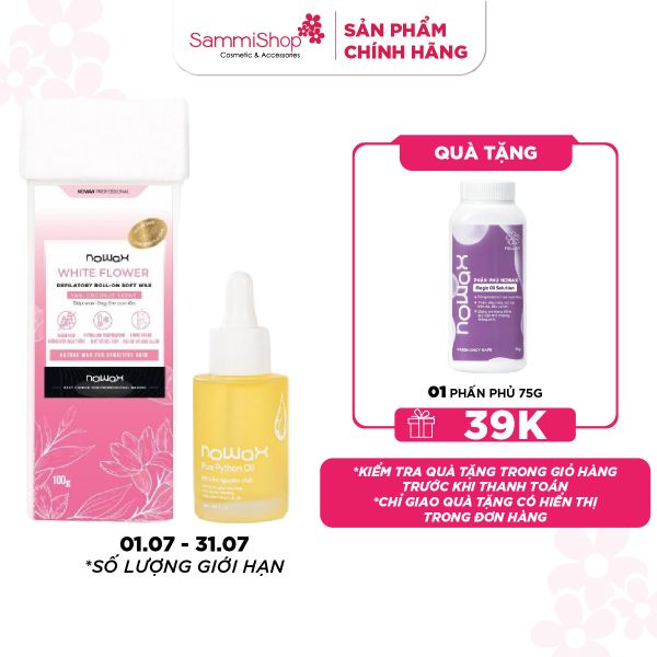 01.07 - 31.07 Nowax Sáp wax ấm con lăn White Flower 100g + Nowax Mỡ trăn nguyên chất 30ml