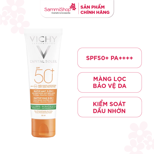 Vichy Kem Chống Nắng Capital Soleil Mattfying 3-In-1 SPF 50+UVB+UVA 50ml