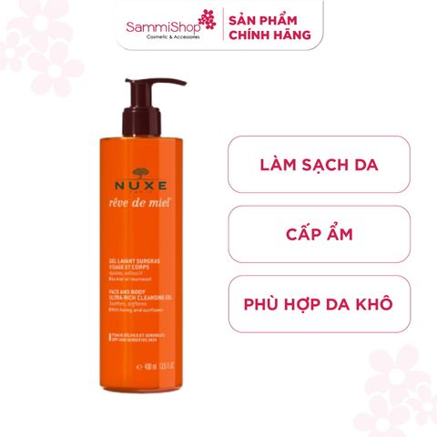 Nuxe Gel tắm và rửa mặt Reve De Miel Face And Body Ultra-Rich Cleansing Gel 400ml