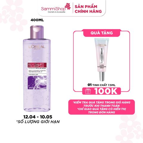 Loreal Nước Tẩy Trang Revitalift Hyaluronic Acid Hydrating Micellar Water 400ml