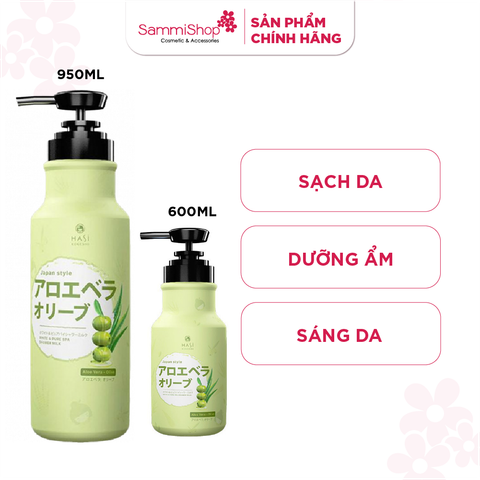 Sữa tắm Hasi Kokeshi dưỡng ẩm và trắng da - nha đam & olive