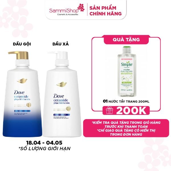 COMBO 18.04- 04.05 Dove Dầu gội Ceramide Bio-Protein Care 640g + Dove Kem xả Ceramide Phục Hồi Tóc Hư Tổn 610g