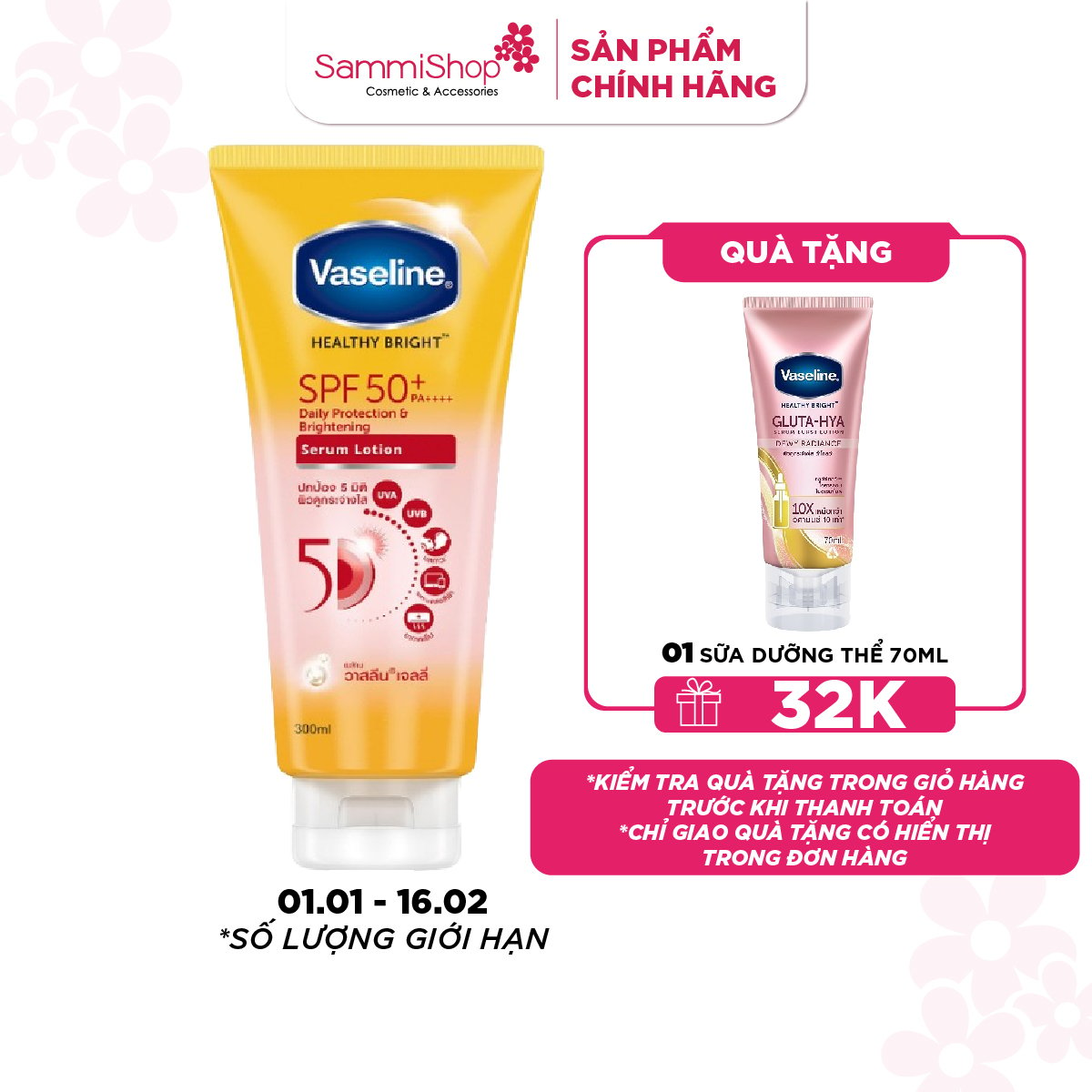 Vaseline Sữa dưỡng thể trắng da Healthy White Sun+ Pollution Protect SPF50 PA++++ 50X