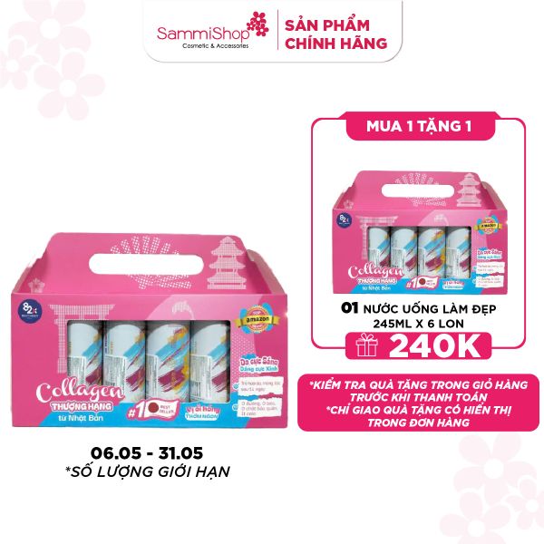 06.05 - 31.05 MUA 1 TẶNG 1 82x Thực phẩm bổ sung Collagen Beauty Drink 500 Milligram Mixed With Vitamin C 70 Milligram, Pink Guava Flavor 245ml * 6 lon