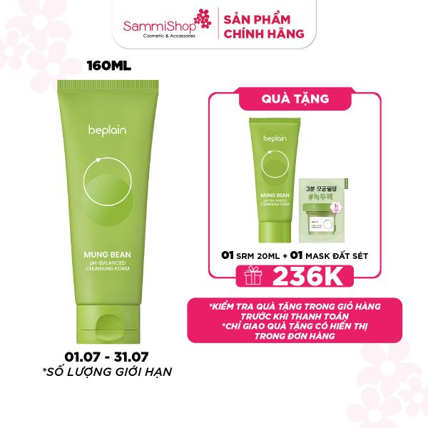 APP-WEB 01.07 - 31.07 Beplain Sữa rửa mặt Mung Bean pH-Balanced Cleansing Foam 160ml