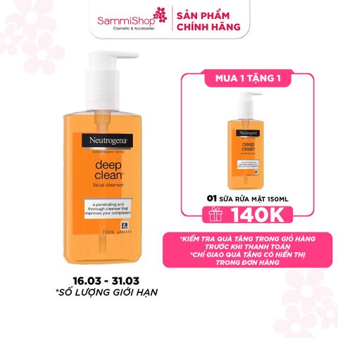 [16/03 - 31/03] Sữa rửa mặt làm sạch sâu Neutrogena Deep Clean Facial Cleanser 150ml