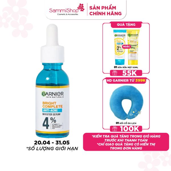 Garnier Dưỡng Chất Giảm Mụn Skin Naturals Bright Complete Anti-Acne Booster Serum 30ml