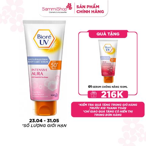 [23.4 - 31.5] Biore Serum Chống nắng dưỡng thể UV Body Care Serum Intensive Aura SPF50+ PA+++ 150ml